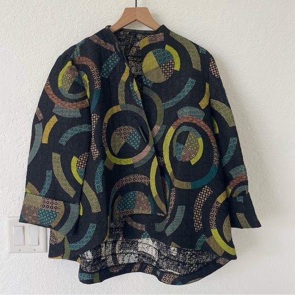 IC By Connie K Jacket XL Crinkle Asymmetric Artsy Geometric Boxy Lagenlook Retro - Picture 1 of 16